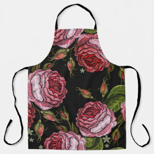 Stickerei rote Rosen vintage nahtloses Muster. Bea Schürze