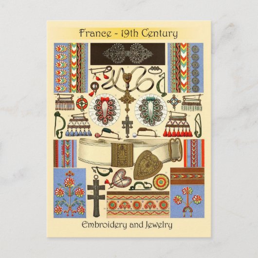 Stickerei und Schmuck - Frankreich, 19. Jahrhunder Postkarte (Vorderseite)