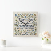 Stickerei Vertraue auf den Herrn Sprüche 3:5-6 KJV Quadratische Wanduhr (Zuhause)