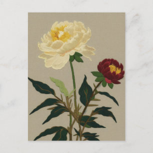 Stickerei vintage Pfingstrose Blume Feiertagspostkarte