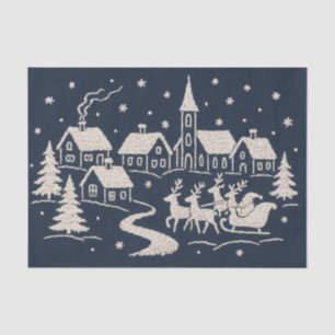 Stickerei Weihnachten Schnee Village Szene Blau We Seidenpapier
