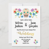 Stickerei Zucker Schädel mexikanische Hochzeitsein Einladung (Vorderseite)