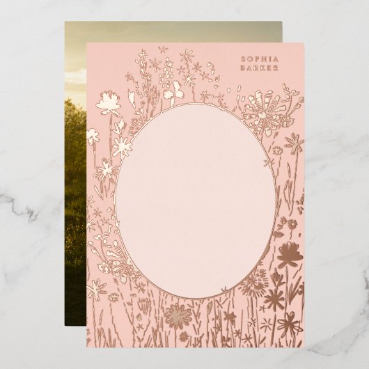 Stickereibesticktes Blankenrot Gold Folieneinladung (Vorderseite/Rückseite)