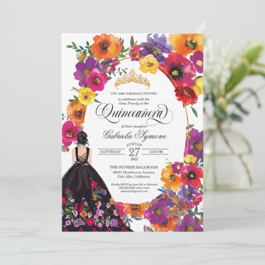 Stickereien Blume Aquarellfarben Einladung (Stehend Vorderseite)