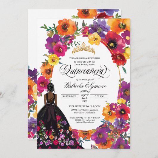 Stickereien Blume Aquarellfarben Einladung (Vorne/Hinten)