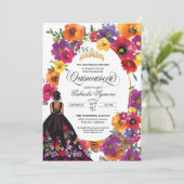 Stickereien Blume Aquarellfarben Quinceañera I Einladung (Stehend Vorderseite)