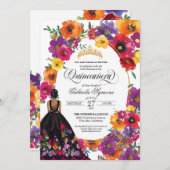 Stickereien Blume Aquarellfarben Quinceañera I Einladung (Vorne/Hinten)