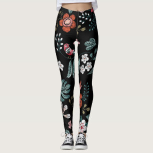 Stickereien floral Neckline, Vintag Bouquet. Leggings