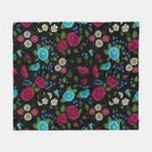 Stickereien im Folkstil Rosa Blau, schwarz Fleecedecke (Vorderseite (Horizontal))