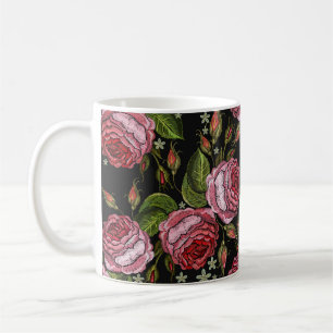 Stickereien rote Rosen Vintag nahtlos. Bea Kaffeetasse