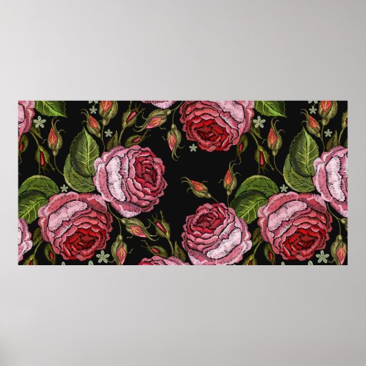 Stickereien rote Rosen Vintag nahtlos. Bea Poster (Vorne)