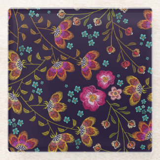 Stickereien von Blume: nahtlose Modemuster Glasuntersetzer