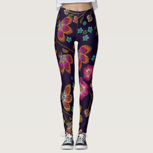 Stickereien von Blume: nahtlose Modemuster Leggings