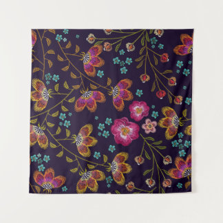 Stickereien von Blume: nahtlose Modemuster Wandteppich