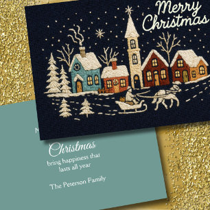 Stickereien Weihnachten Snowy Village Scene Blue