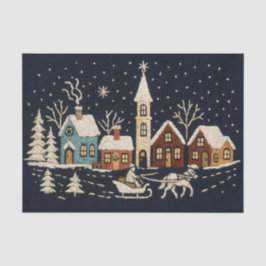 Stickereien Weihnachten Snowy Village Scene Blue Seidenpapier