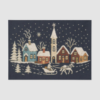 Stickereien Weihnachten Snowy Village Scene Blue Seidenpapier