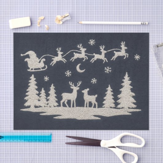 Stickereien Weihnachtswald Tiere Santa Sleigh Seidenpapier (Handwerk)