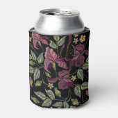 Stickereier Lila Irisschwarzer Hintergrund. Dosenkühler (Kanne Vorderseite)