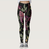 Stickereier Lila Irisschwarzer Hintergrund. Leggings (Vorderseite)