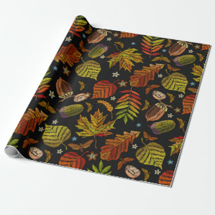 Stickereikunst. Herbst nahtloses Muster. Blätter, Geschenkpapier