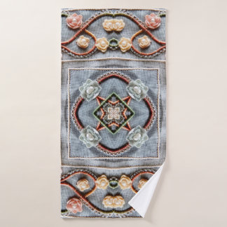 Stickereimuster mit Garnelenspitze aus Baumwolle,  Badehandtuch