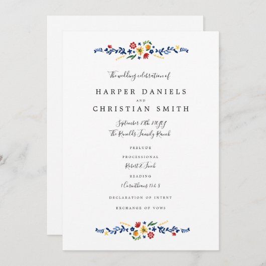 Stickereiprogramm für Florals Hochzeit Programm (Vorne/Hinten)