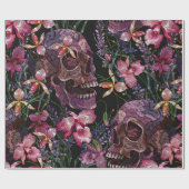 Stickereiskull und rosa orchid-Blume Geschenkpapier (Flach)