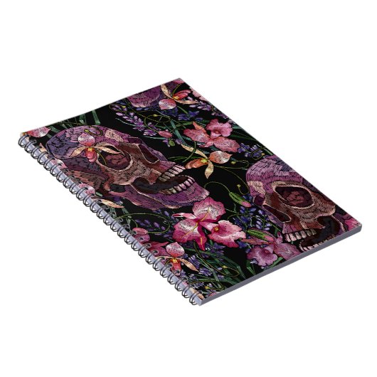 Stickereiskull und rosa orchid-Blume Notizblock (Rechte Seite)
