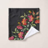 Stickereistil Blumengestelle auf schwarzem Hinterg Badhandtuch Set (Waschlappen)