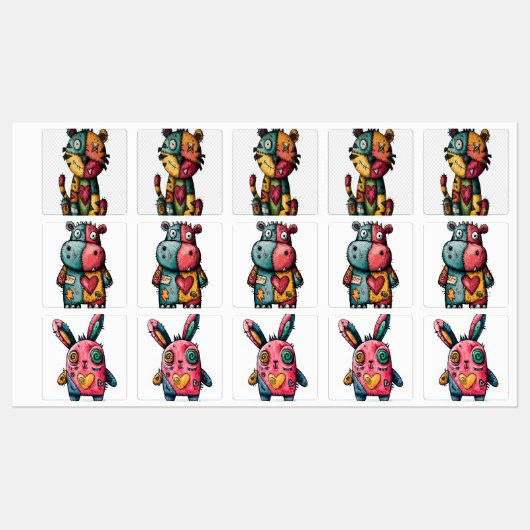 Stickerpack - Bunny, Hippo & Tiger Chat Etiketten (Blatt)