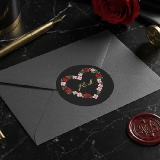 Stickers Block Rose Heart Wedding Initial