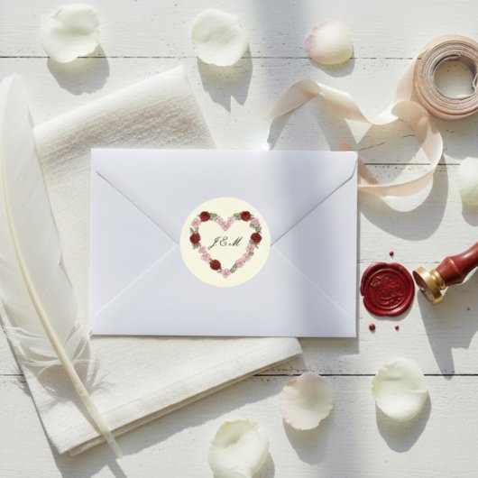 Stickers Cream Rose Heart Wedding Initial