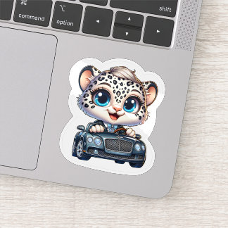 Stickers Cute Kawaii Snow Leopard Big Cat Driving Aufkleber