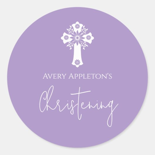 Stickers Floral Cross Christening Lilac (Vorderseite)