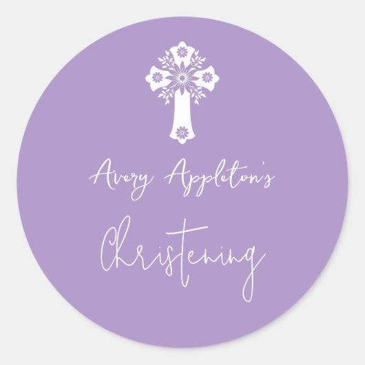 Stickers Floral Cross Christening Lilac (Vorderseite)