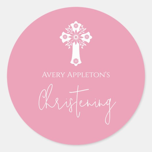 Stickers Floral Cross Christening Rose Pink (Vorderseite)
