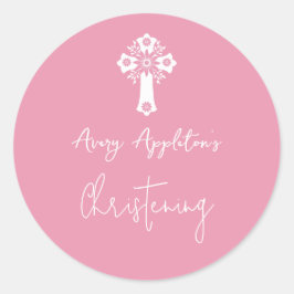 Stickers Floral Cross Christening Rose Pink