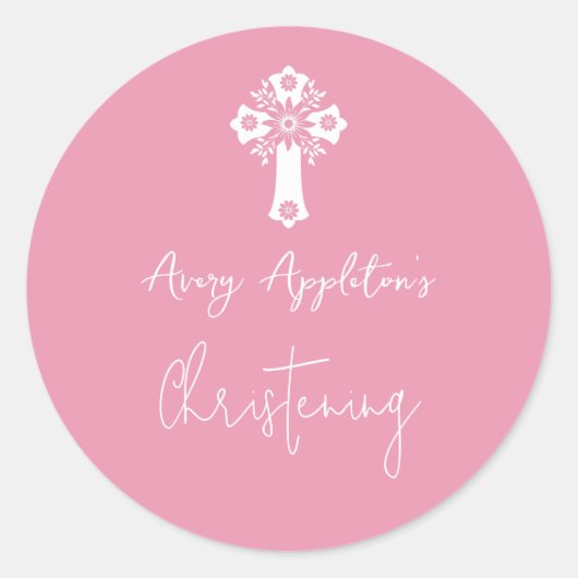 Stickers Floral Cross Christening Rose Pink (Vorderseite)