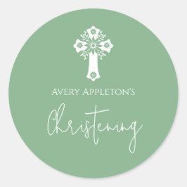 Stickers floral Cross Christening Sage Green
