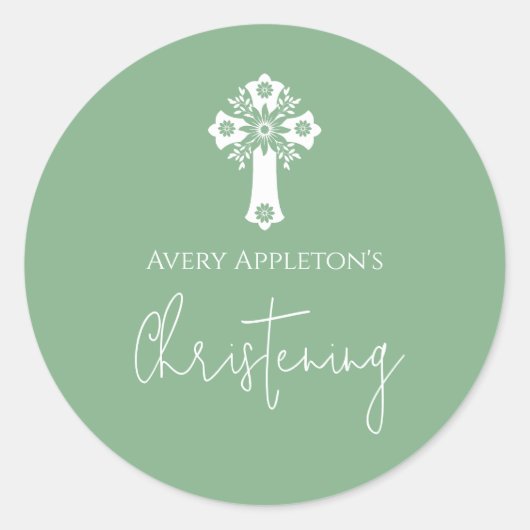 Stickers floral Cross Christening Sage Green (Vorderseite)