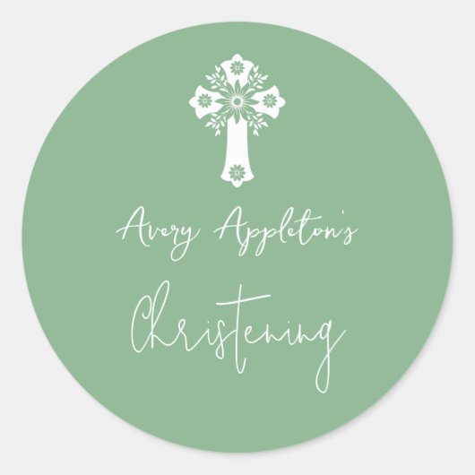Stickers floral Cross Christening Sage Green (Vorderseite)