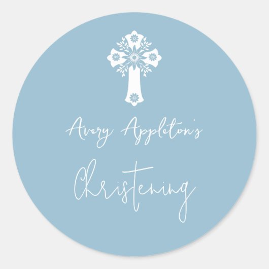 Stickers Floral Cross Christening Sky Blue (Vorderseite)