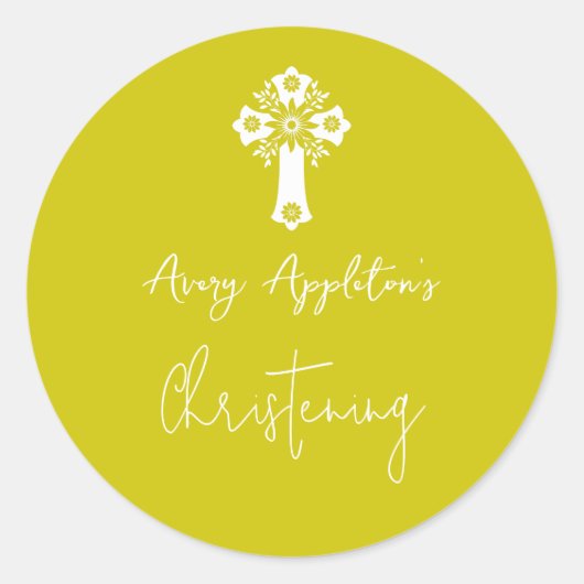 Stickers Floral Cross Christening Yellow (Vorderseite)