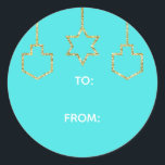 Stickers "Glittered Star & Dreidel Happy Chanukah"<br><div class="desc">Hanukkah/Holiday Aufkleber, personalisieren. Happy Chanukah "Hanging Glittered Star and Dreidels". Wählen Sie aus 1 1/2" und 3" Aufklebern. Personalisieren Sie, indem Sie Text mit Ihrer eigenen Nachricht löschen und ersetzen. Wählen Sie Ihre Lieblings-Schriftart-Größe, Stil und Farbe. Die Hintergrundfarbe kann geändert werden, indem eine andere Farbe als die Farbpalette ausgewählt wird....</div>