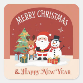 Stickers: Merry Christmas & Happy New Year Quadratischer Aufkleber