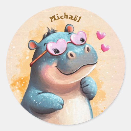 Stickers Nilpferd Valentinstag Kinder Schule (Vorderseite)