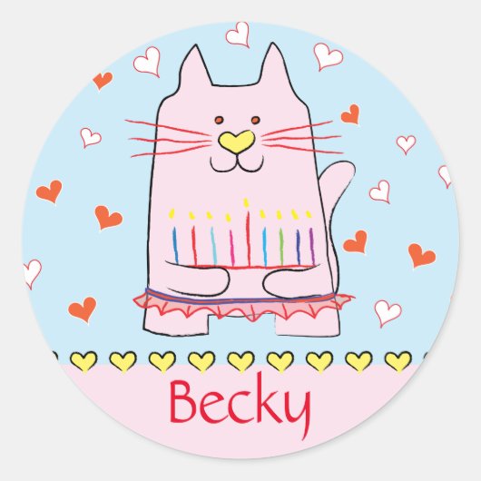 Stickers Pink Cat Ballerina Chanukah Runde (Vorderseite)