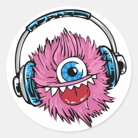 Stickers Pink Music Monster mit Kopfhörern (Vorderseite)