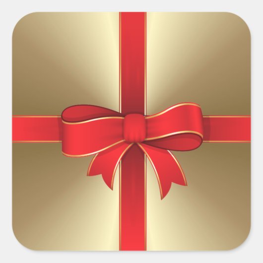 Stickers - Red Bow & Ribbon auf Gold (Vorderseite)
